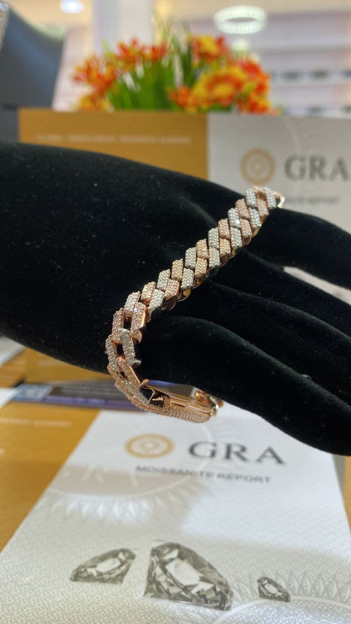 Two Tone Rosegold VVS Moissanite Diamond Cuban Bracelet